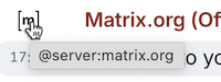 A screenshot of a mouse hovering the avatar of an account. The tooltip display @server:matrix.org